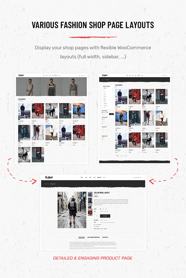 Diverses mises en page de magasin dans le thème e-commerce Striz Fashion WordPress