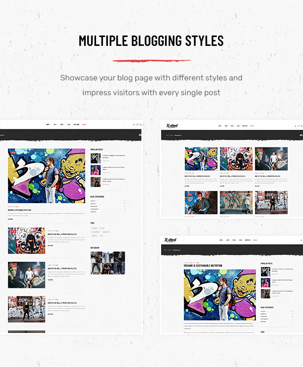 Plusieurs mises en page de blog dans le thème e-commerce Striz Fashion WordPress