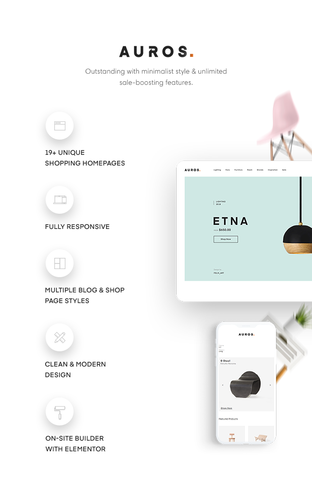 Thème Shopping WordPress pour meubles Auros Modern & Minimal