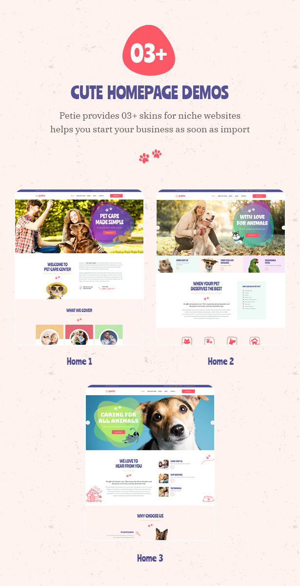 Petie - Centre de soins vétérinaires et vétérinaires WordPress thème 03+ jolie page d'accueil