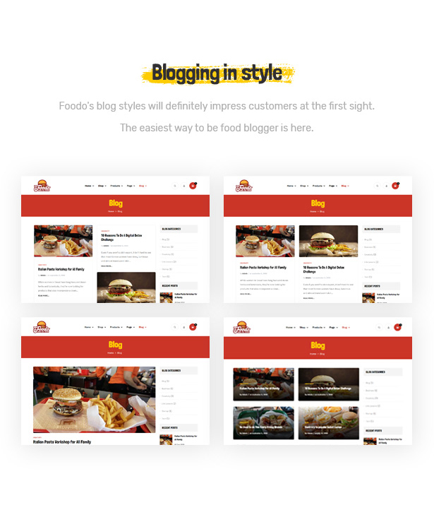 Foodo Blog Pages - Thème WordPress pour la restauration rapide