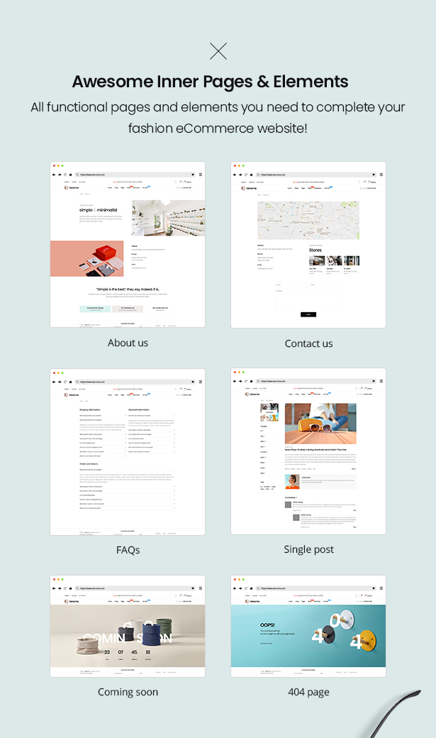 Pages internes et éléments dédiés Venoma Fashion WooCommerce Thème WordPress