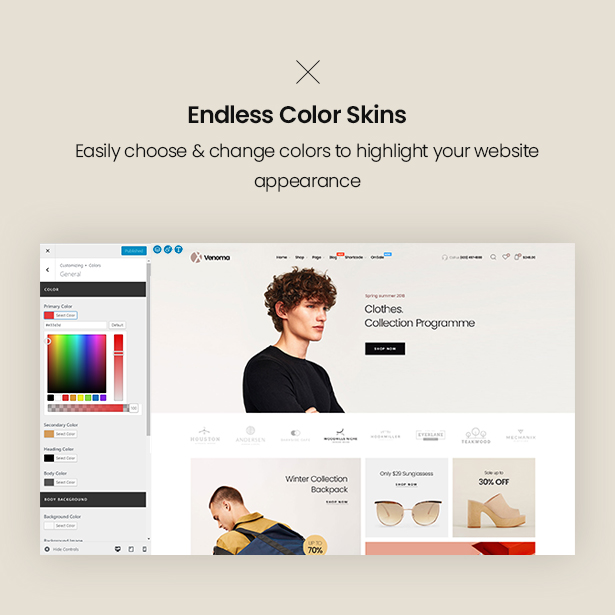 Personnalisation des polices de couleur WordPress WordPress pour Endless Venoma Fashion