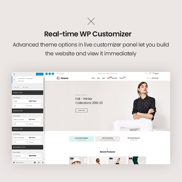Personnalisation en temps réel Venoma Fashion WordPress Thème WordPress