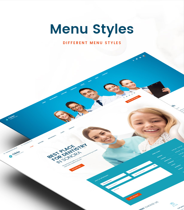 Clinio - Styles du menu thématique WordPress médical et dentaire