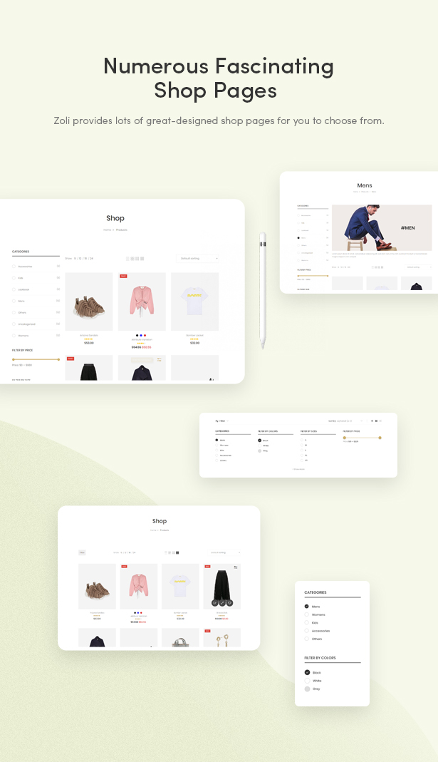 Proposez diverses pages fantastiques du magasin - Zoli - Thèmes WordPress WooCommerce de manière minimale et moderne
