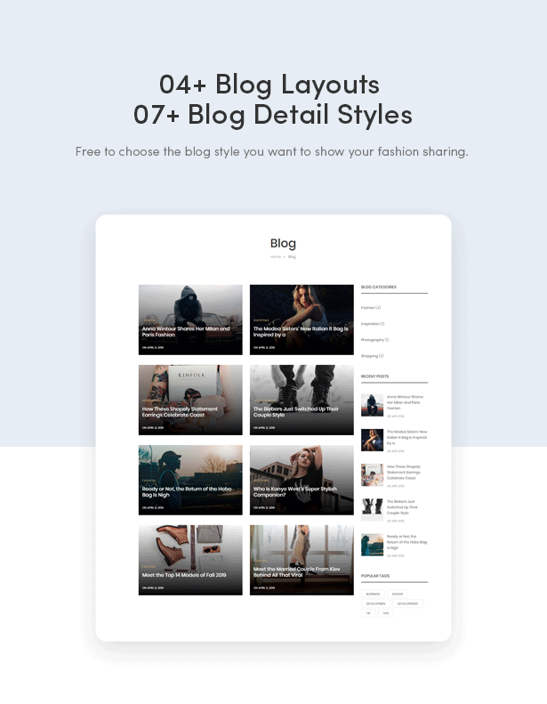 04+ Mise en page du blog et 07+ styles de détail du blog - Zoli - Thèmes WordPress Woo Mode minimale et moderne