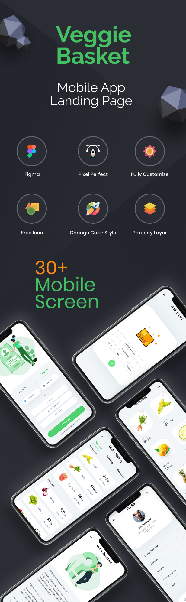 VeggieBasket | Application mobile et landing page Un modèle Figma de légumes et d'épicerie en ligne - 1