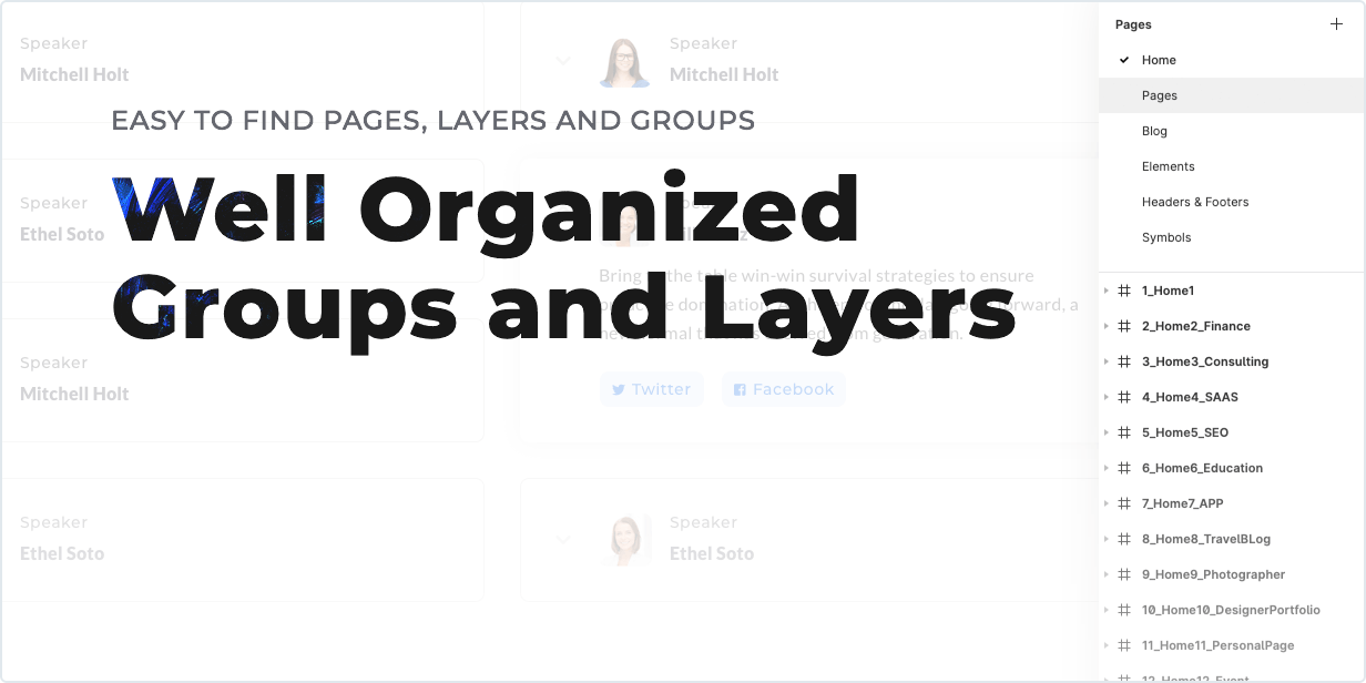 Pages, calques et groupes faciles à trouver - Groupes et calques bien organisés