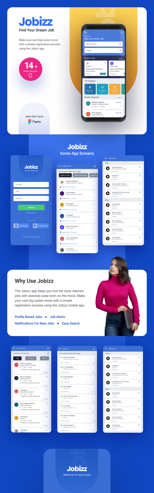 Application mobile et landing page Jobizz | Un modèle Figma de recherche d'emploi en ligne - 1