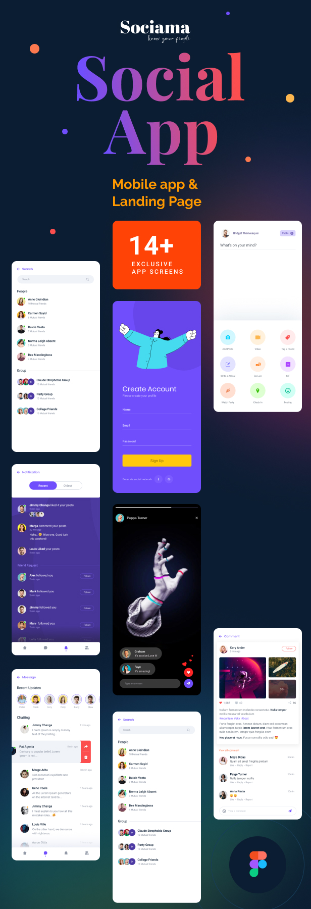 Sociama | Application mobile de médias sociaux et modèle Figma LandingPage - 1