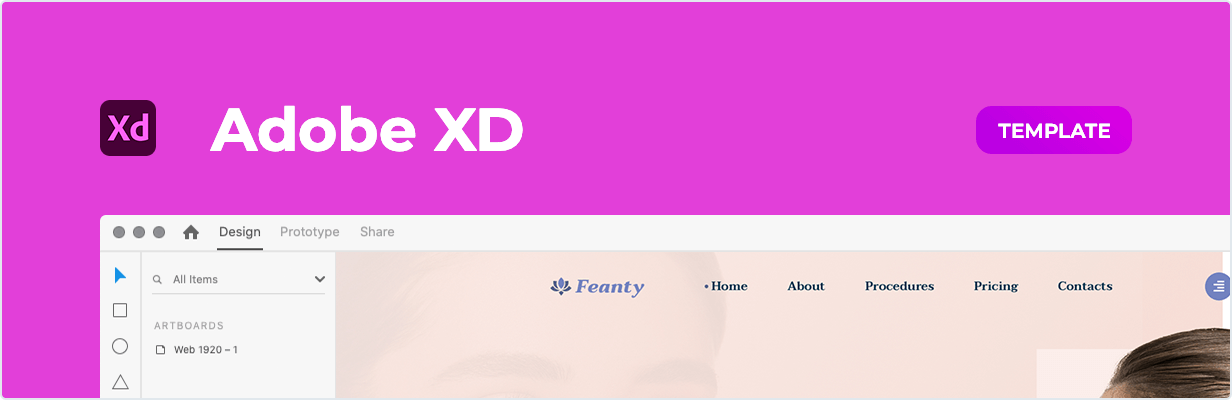 Feanty - Modèle de clinique de beauté pour Adobe XD