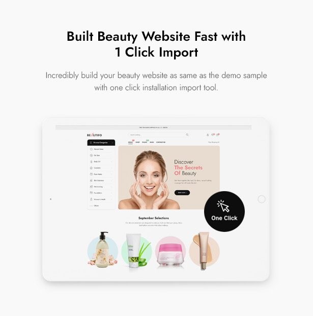 Thème WordPress Beautifo ​​Beauty WooCommerce - Installation en 1 clic Importer du contenu beauté