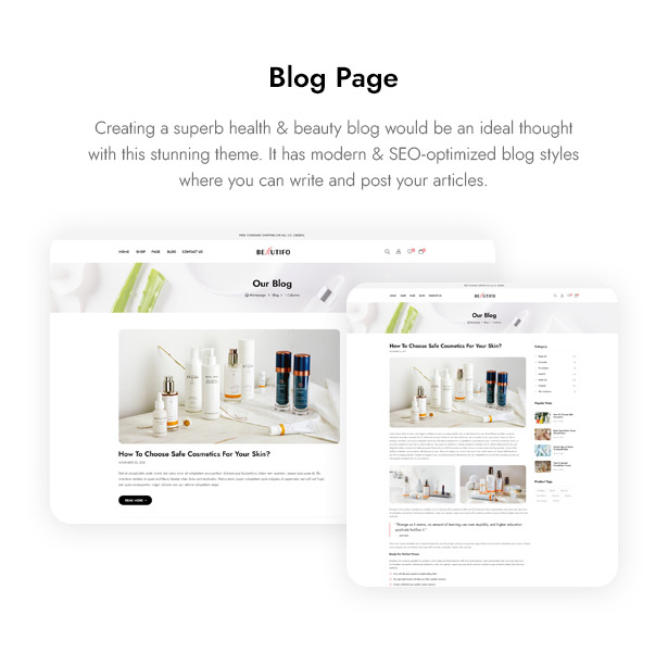 Thème WordPress WooCommerce Beautifo ​​Beauty - Page de blog beauté