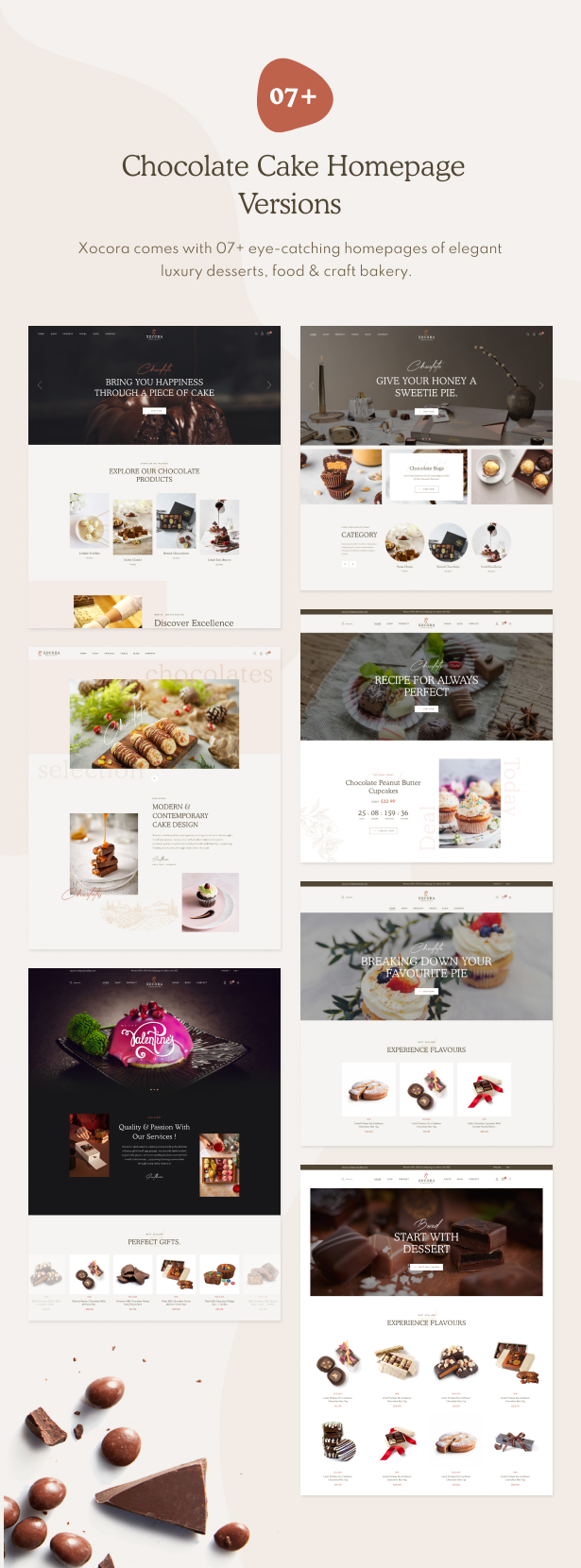 Xocora - Thème WordPress WooCommerce pour la boulangerie alimentaire - Versions de la page d'accueil