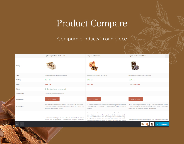 Xocora - Thème WordPress WooCommerce pour la boulangerie alimentaire - Comparateur de produits