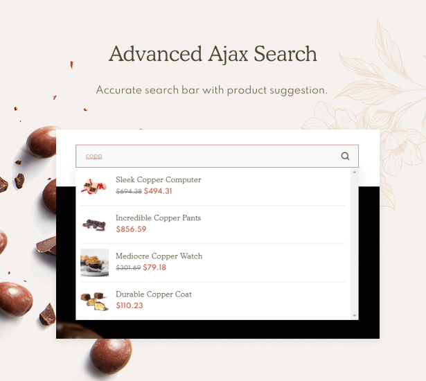 Xocora - Thème WordPress WooCommerce pour la boulangerie alimentaire - Recherche Ajax avancée