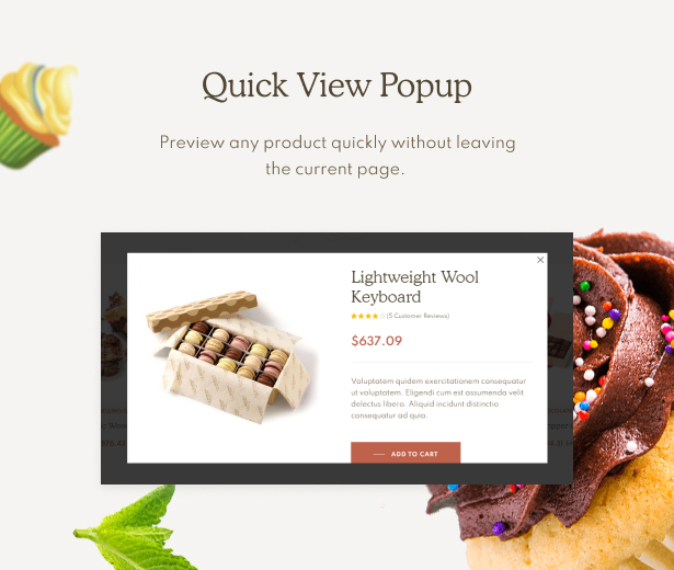Xocora - Thème WordPress WooCommerce pour la boulangerie alimentaire - Popup d'affichage rapide