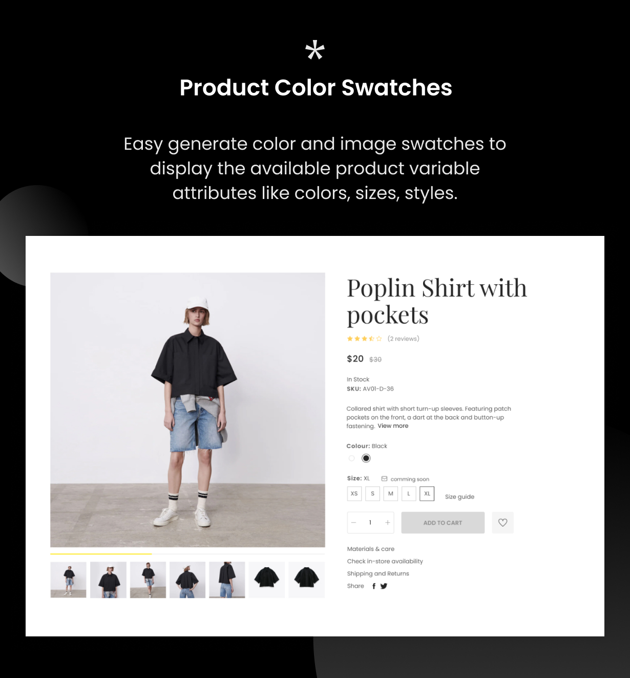 Cecile - Thème WooCommerce minimaliste - Échantillons de couleurs de produit