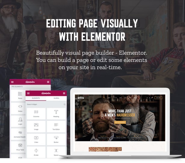 Barbero - Thème WordPress pour salon de coiffure et salon de coiffure - Modification visuelle des pages avec Elementor