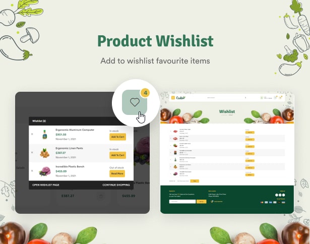 Ecolive - Thème WordPress WooCommerce pour les aliments biologiques - Liste de souhaits de produits