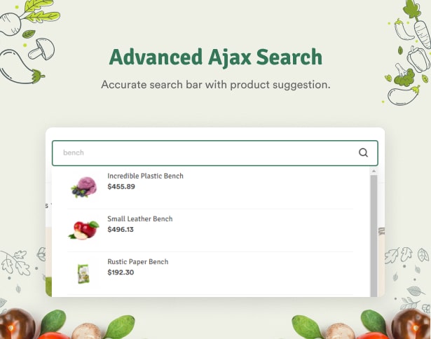 Ecolive - Thème WordPress WooCommerce Aliments Biologiques - Recherche Ajax Avancée