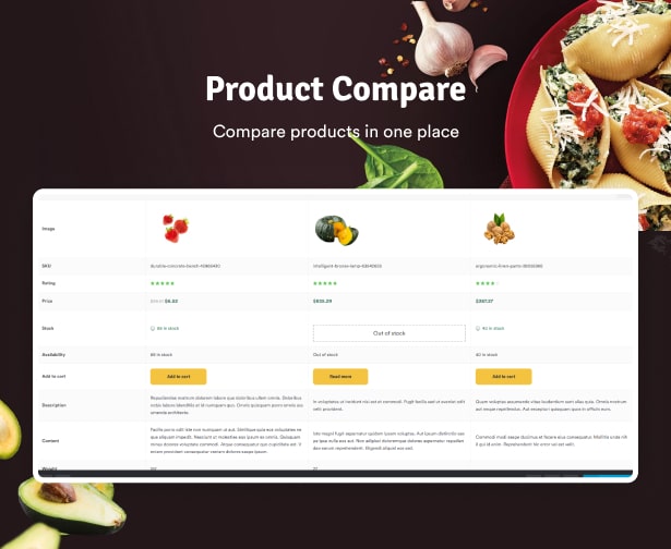 Ecolive - Thème WordPress WooCommerce pour les aliments biologiques - Comparaison de produits