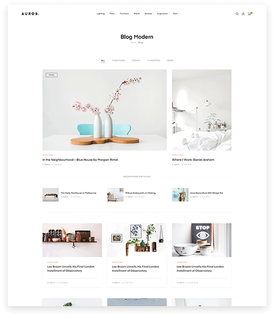05+ superbes pages de blog sur le thème WordPress Shopping de Auros Modern & Minimal Furniture