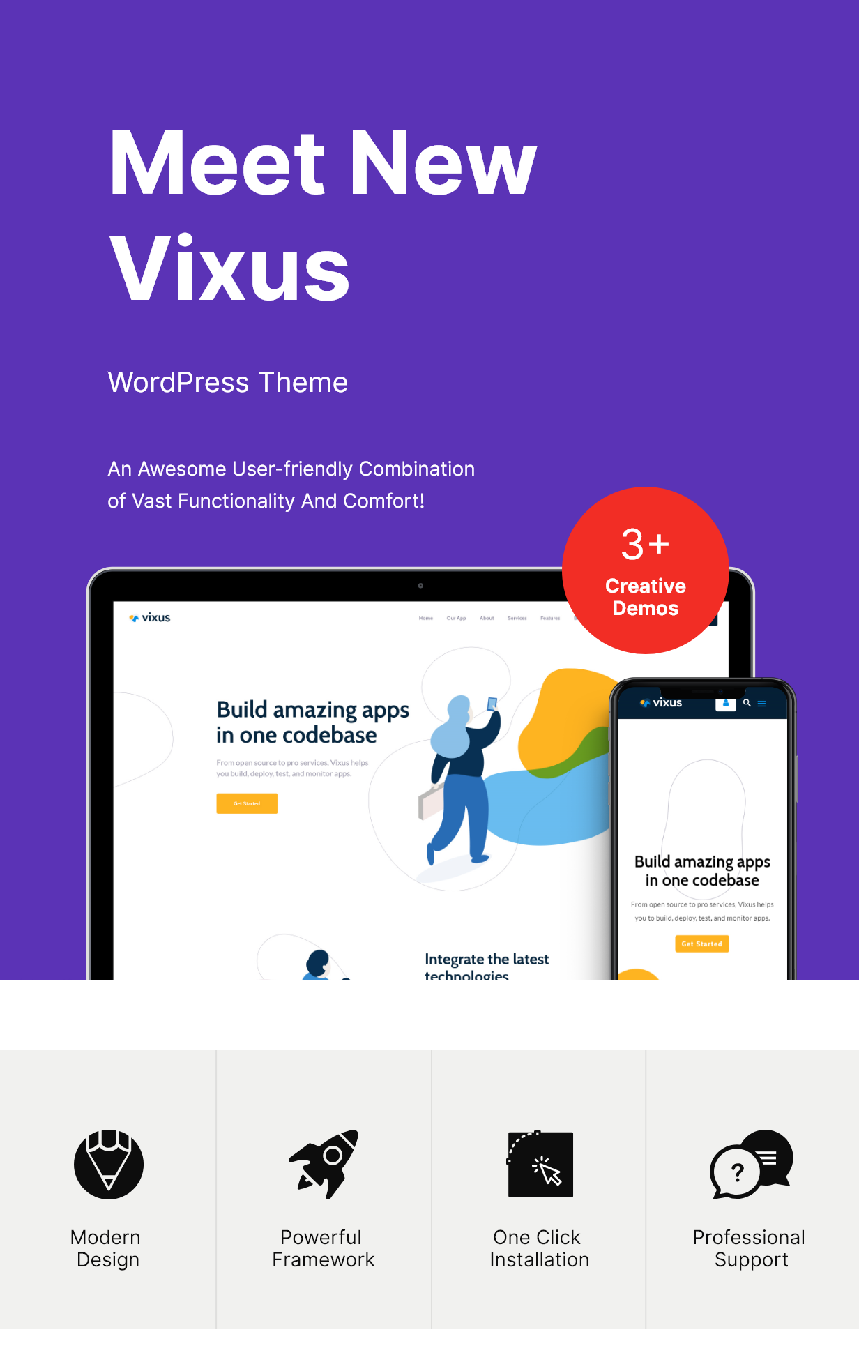 Vixus | Landing Page Thème Démarrage WordPress et application mobile - 1