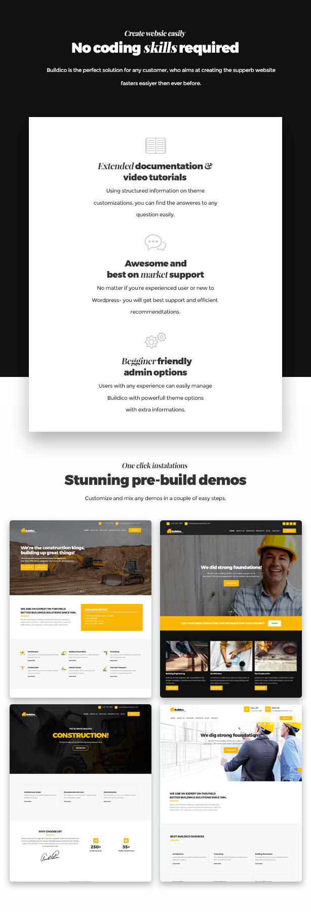 Buildico Construction et construction de thèmes WordPress