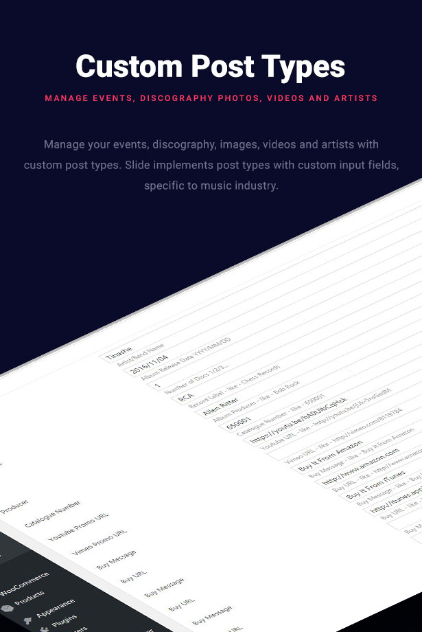 Slide Music Thème WordPress Types de messages personnalisés