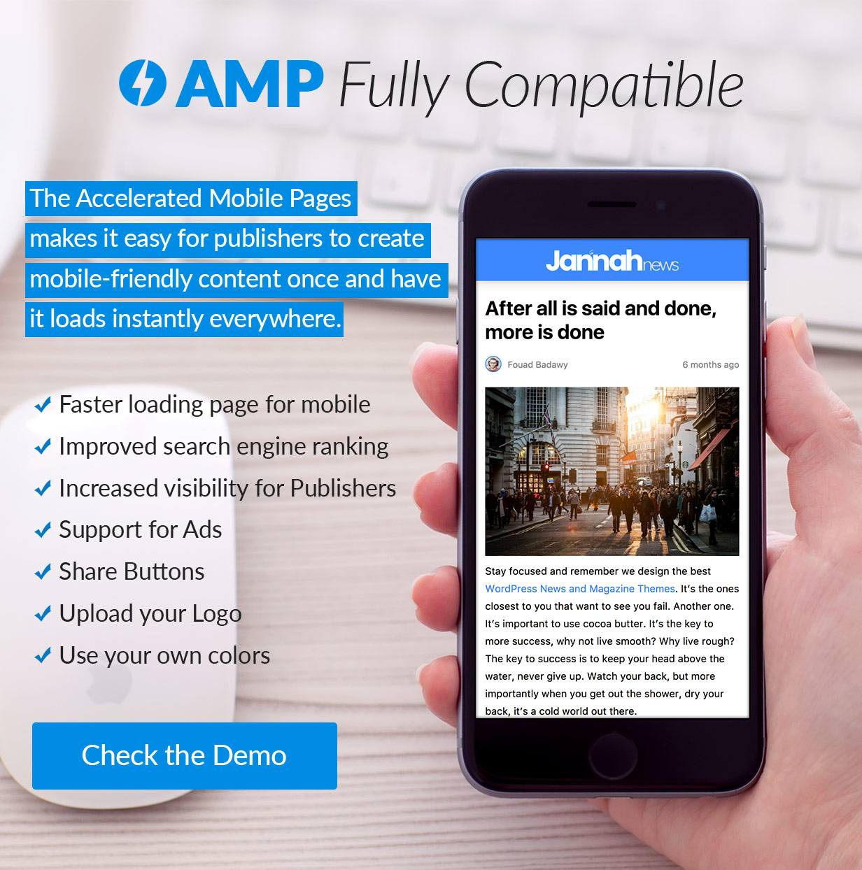 Entièrement compatible avec le projet AMP (Accelerated Mobile Pages)