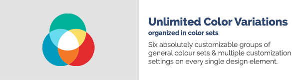 Variations de couleurs illimitées organisées en jeux de couleurs Six groupes personnalisables de couleurs génériques définissent plusieurs paramètres de personnalisation pour chaque élément de conception.