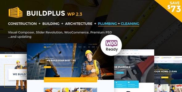 Thème WordPress pour le bâtiment Construction WP Build Plus (Construction, Nettoyage, Plomberie)