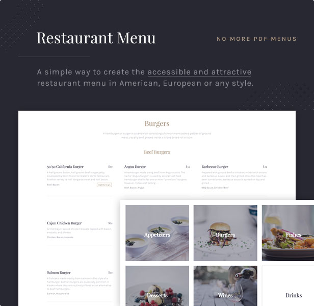 Menu du restaurant: Un moyen facile de créer un menu de restaurant accessible et attrayant dans un style américain, européen ou autre.