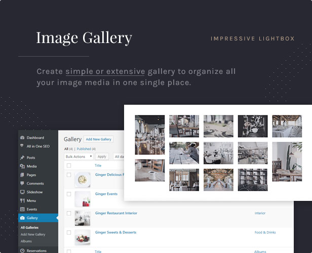 Galerie d'images: Créez une galerie simple ou complète pour organiser tous vos supports d'images en un seul endroit.