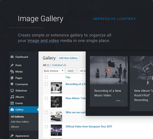 Galerie d'images: Créez une galerie simple ou complète pour organiser toutes vos images et vidéos en un seul endroit.