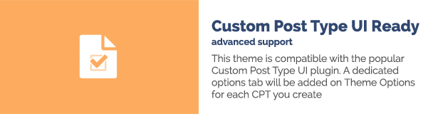 Ce thème est compatible avec le type de publication personnalisé du plug-in d'interface utilisateur. Un onglet d'options dédié sera ajouté aux options de thème pour chaque CPT que vous créez.