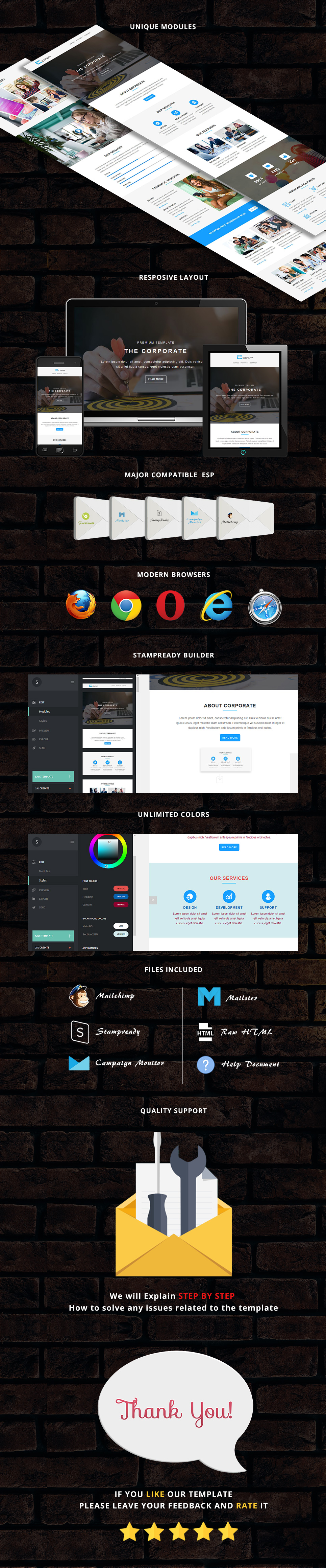 Corp - Modèle de courriel responsive + Stampready Builder