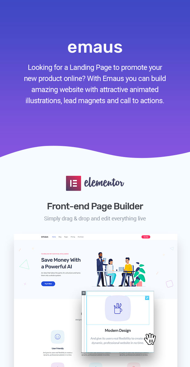 Emaus | SaaS App e Startup Thème WordPress Elementor - 1