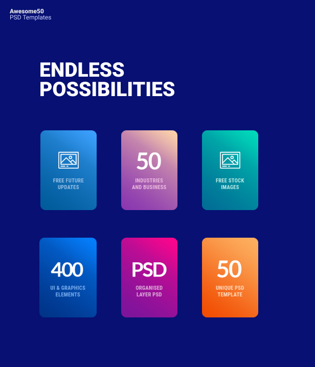 Awesome50 | Une collection en gros de 50 pages de destination multi-entreprises et pages d'accueil modèle PSD - 3