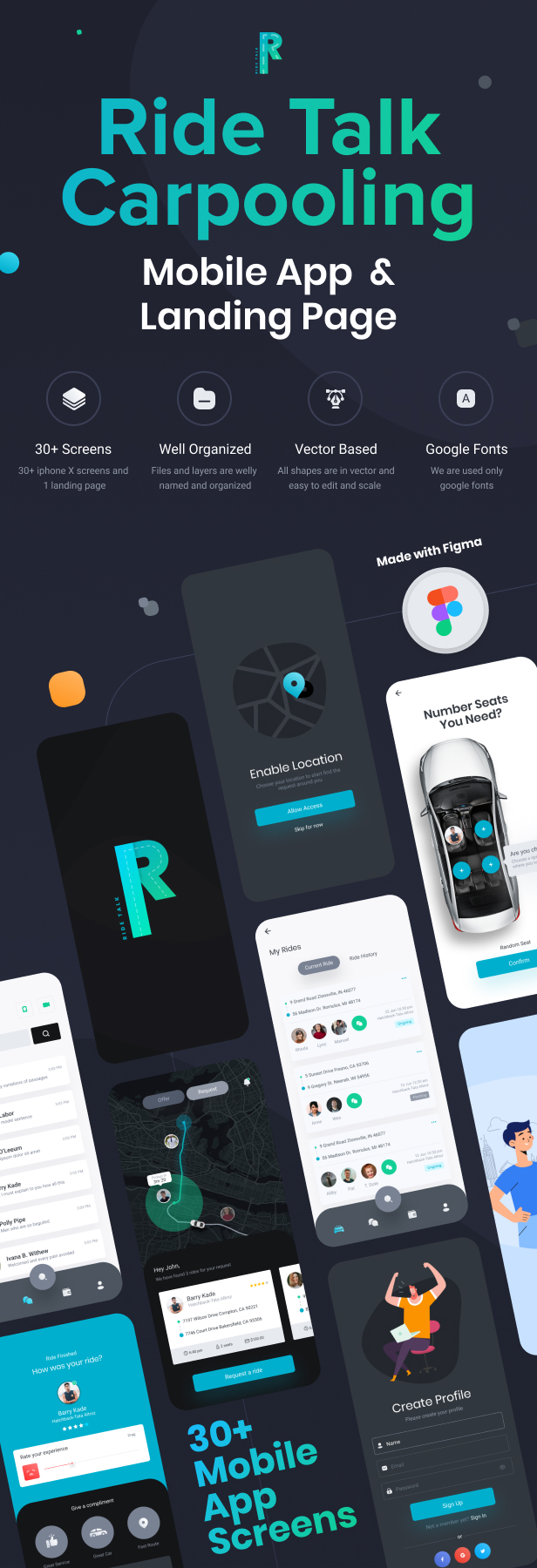 RideTalk | Une application mobile de covoiturage et une landing page Modèle Figma - 1
