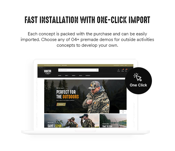 Huntor Hunting Outdoor Shop Thème WooCommerce Installation en 1 clic